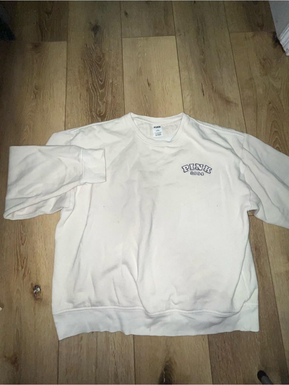 PINK Victoria's Secret Light Cream Crewneck Sweatshirt with Chest Logo